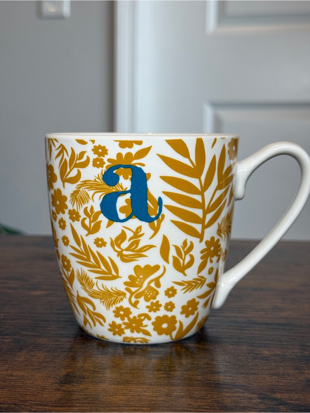 Godinger & Co Monogram Mug Letter A Yellow Floral Fine Bone China Coffee Cup